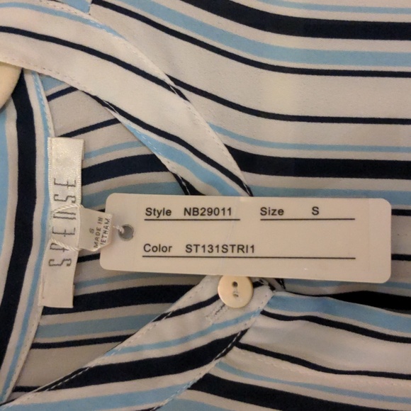 Spense Mandarin Collar Striped Button Up Shirt Blue White Size S - Picture 2 of 10
